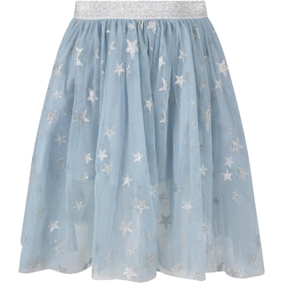 Shop Stella Mccartney Light Blue Skirt For Girl With Silver Stars