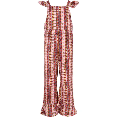 Shop Stella Mccartney Pink And Lilac Jumpsuit For Girl With Stars In Multicolor