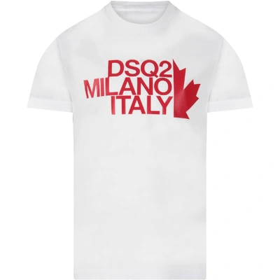 Shop Dsquared2 White T-shirt For Kid With Red Logo