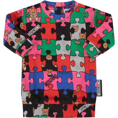 Shop Moschino Multicolor Dress With Puzzle For Baby Girl