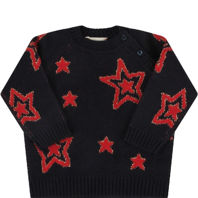 Shop Gucci Blue Sweater With Stars For Baby Girl