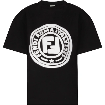 Shop Fendi Black T-shirt With White Logo For Kid