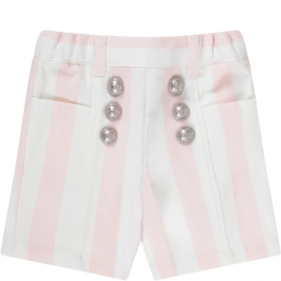 Shop Balmain Pink And White Short For Baby Girl