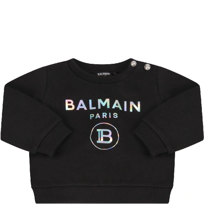Shop Balmain Black Sweatshirt With Double Logo For Babygirl