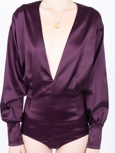 Shop Attico Satin Bodysuit Purple