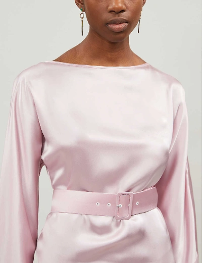 Shop Bernadette Jackie Belted Silk-satin Midi Dress In Pink