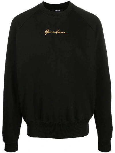 Shop Versace Embroidered Gv Signature T-shirt In Black