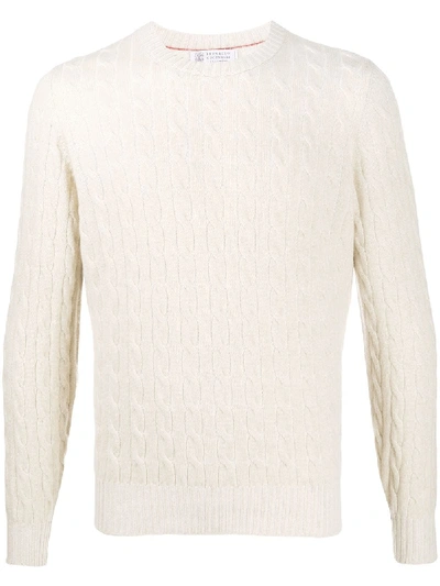 Shop Brunello Cucinelli Cable Knit Jumper In Neutrals