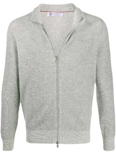 Shop Brunello Cucinelli Zipped-up Cardigan In Grey