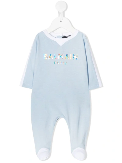 Shop Balmain Logo-print Pajama In Blue