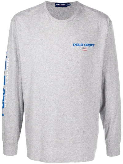 Shop Polo Ralph Lauren Logo Long-sleeve T-shirt In Grey