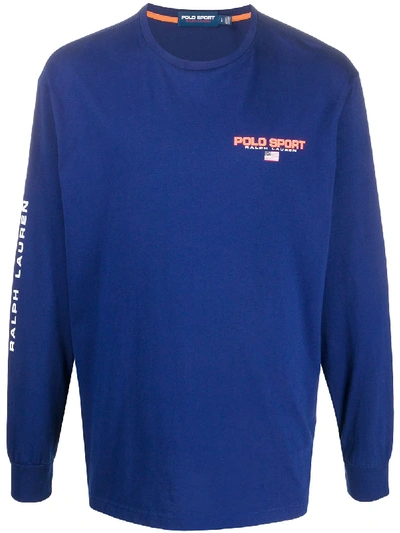 Shop Polo Ralph Lauren Logo Long-sleeve T-shirt In Blue