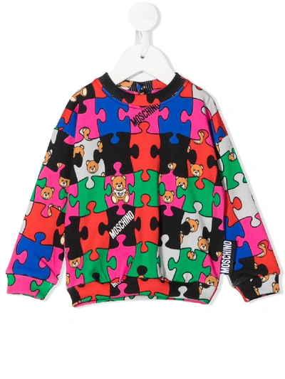 Shop Moschino Puzzle-print Crew Neck Sweatshirt In Pink