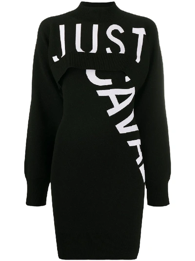 Shop Just Cavalli Intarsia-knit Logo Dress In Black