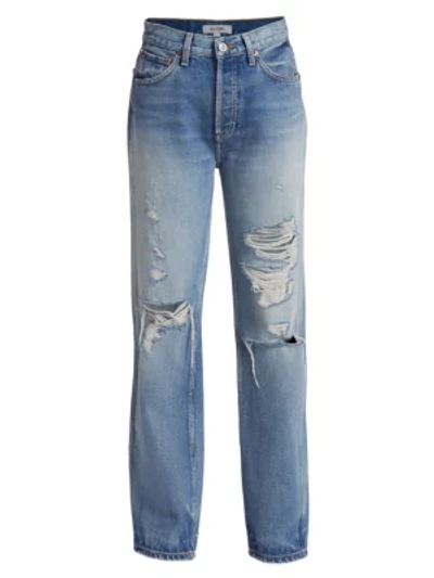 Shop Re/done 90s High-rise Relaxed Distressed Straight-leg Jeans In Medium Destroyed