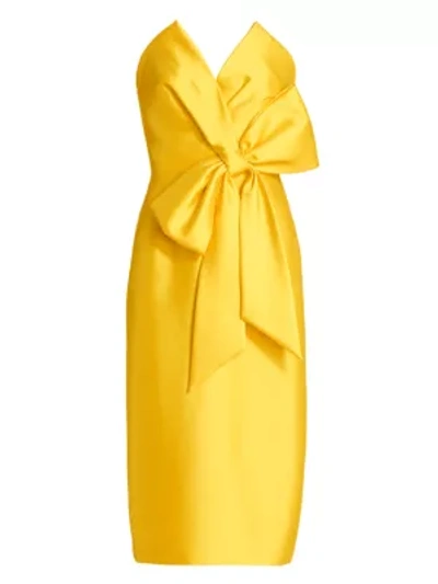 Shop Badgley Mischka Scupture Bow-front Strapless Dress1 In Marigold