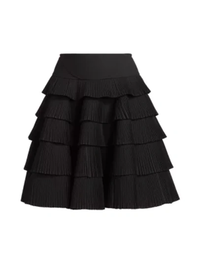 Shop Alaïa Plissé Pleated Tier Skirt In Noir