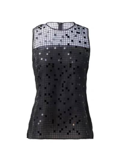 Shop Akris Sequin Checkered Sleeveless Blouse In Noir