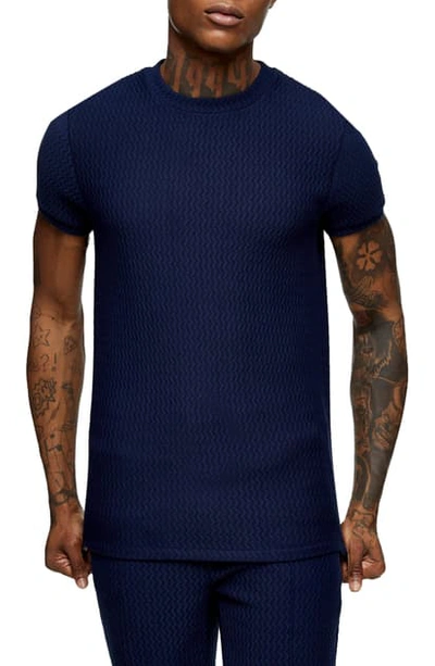 Shop Topman Herringbone T-shirt In Navy Blue