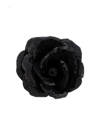 Shop Saint Laurent Sequin-embellished Rose Brooch In Black