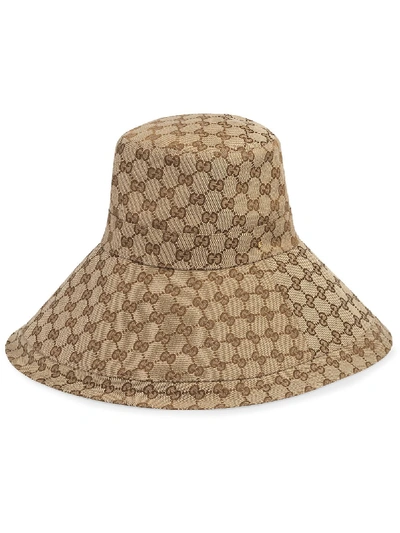 Shop Gucci Canvas Gg Wide Brim Hat In Beige