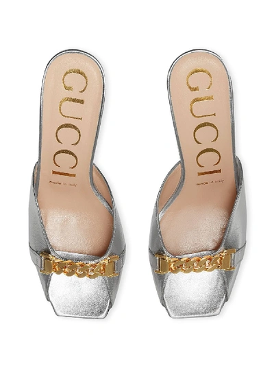 Shop Gucci Leather Chain Mule Sandals In Silver