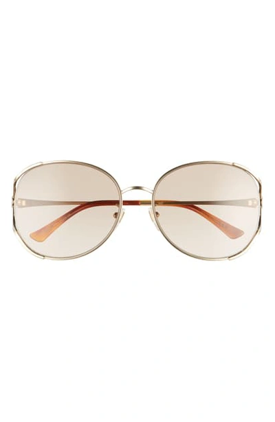 Shop Gucci 59mm Round Sunglasses In Gold/ Pink