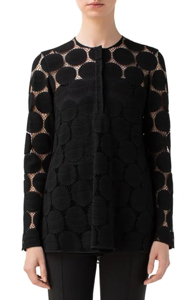 Shop Akris Punto Dot Lace High/low Shirt In Black