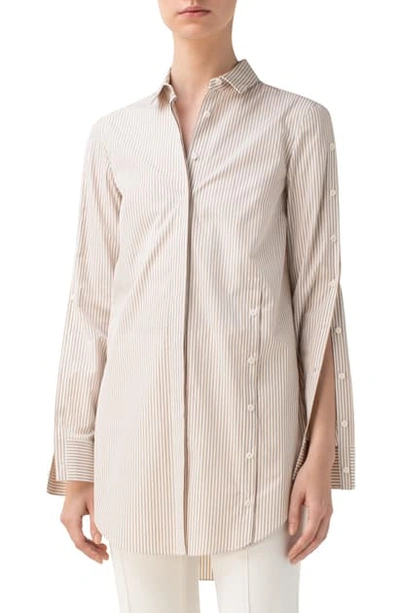 Shop Akris Punto Stripe Cotton Poplin Shirt In Sand/ Cream
