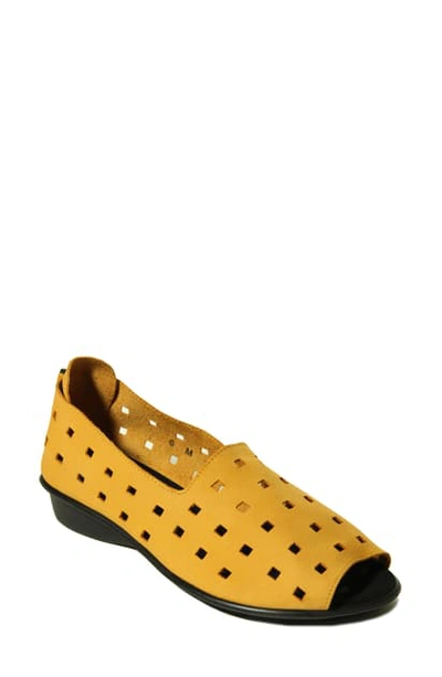 Shop Sesto Meucci 'evonne' Cutout Open-toe Flat In Mustard Nubuck Leather