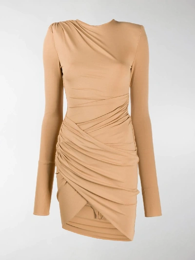 Shop Alexandre Vauthier Gathered Wrap Dress In Brown