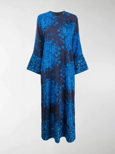 Shop Valentino Loose Floral-print Dress In Blue