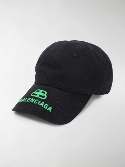 Shop Balenciaga Embroidered Logo Baseball Cap In Black