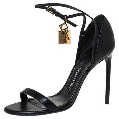 Pre-owned Tom Ford Black Leather Lock Ankle Strap Sandals Size 37