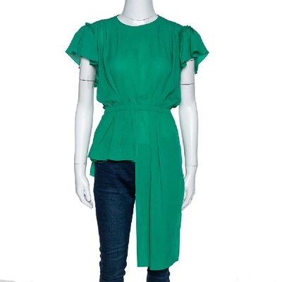 Pre-owned Balenciaga Green Silk Pleated Asymmetrical Blouse M