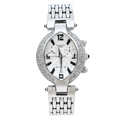 Pre-owned Balmain Silver Stainless Steel And Diamond Excessive Chronograph 5831 Women's Wristwatch 32 Mm