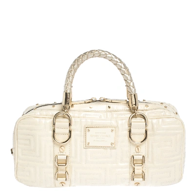 Pre-owned Versace Light Cream Quilted Patent Leather Bowler Bag