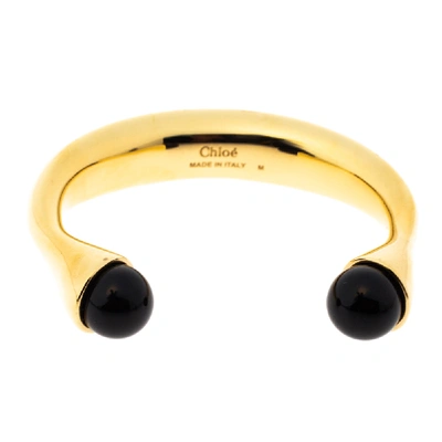Pre-owned Chloé Darcey Black Bead Gold Tone Open Cuff Bracelet M