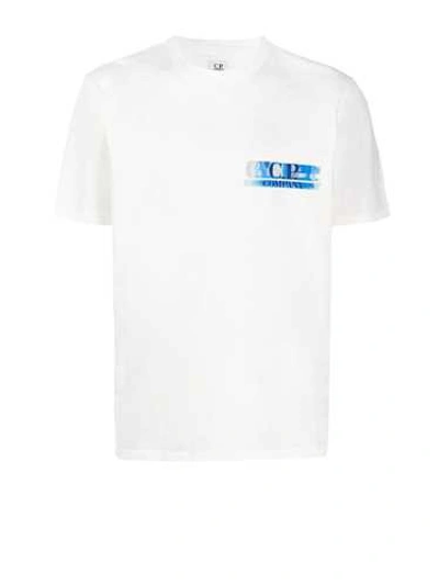 Shop C.p. Company White T-shirt With Logo Print On The Back
