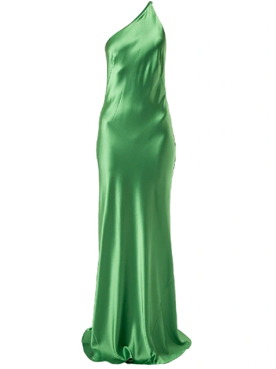 Shop Galvan One-shoulder Satin Gown In Green
