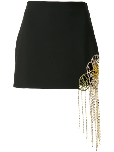 Shop Area Fringe Crystal Mini Skirt In Black