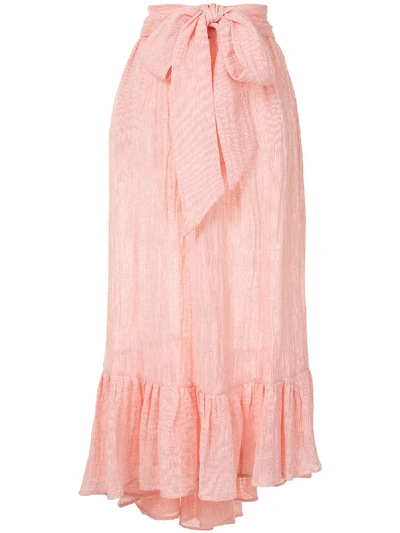 Shop Lisa Marie Fernandez Tie Waist Ruffle Hem Skirt In Pink