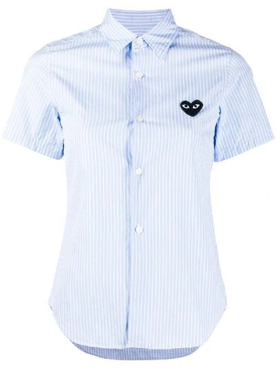 Shop Comme Des Garçons Play Logo Striped Short-sleeve Shirt In Blue