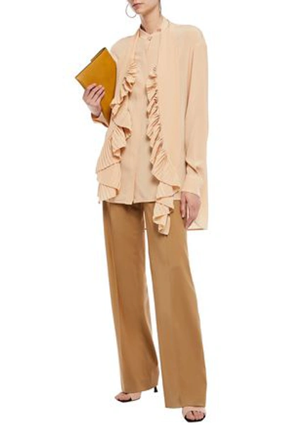 Shop Givenchy Pleated Ruffled Silk Crepe De Chine Shirt In Neutral