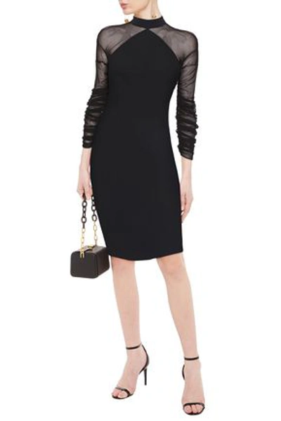 Shop Balenciaga Ruched Stretch Mesh-paneled Crepe Dress In Black