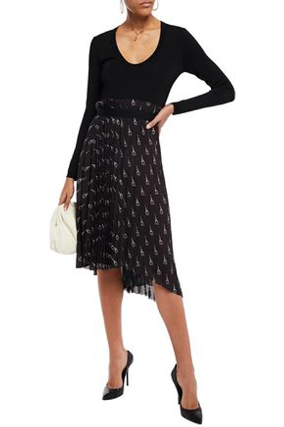 Shop Balenciaga Asymmetric Pleated Printed Crepe De Chine Skirt In Black