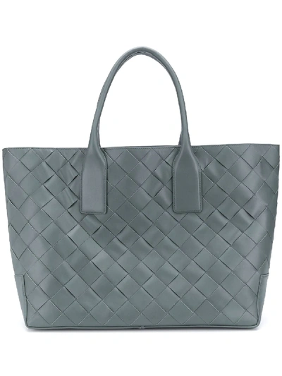 Shop Bottega Veneta Intrecciato Weave Tote Bag In Grey