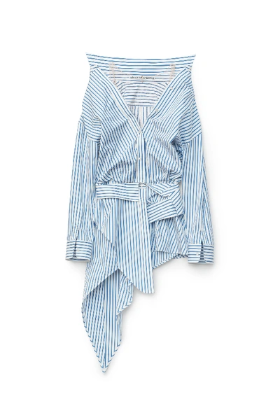 Shop Alexander Wang Asymmetric Deconstructed Shirt Dress In White/blue