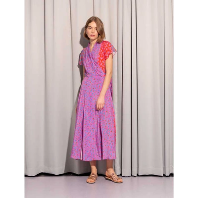 Shop Tomcsanyi Lovran Multi Slits Wrap Dress ‘blossom Cheetah' In Purple