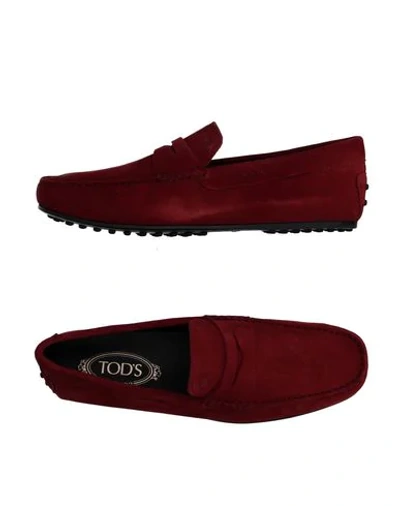 Shop Tod's Man Loafers Burgundy Size 7.5 Leather In Red